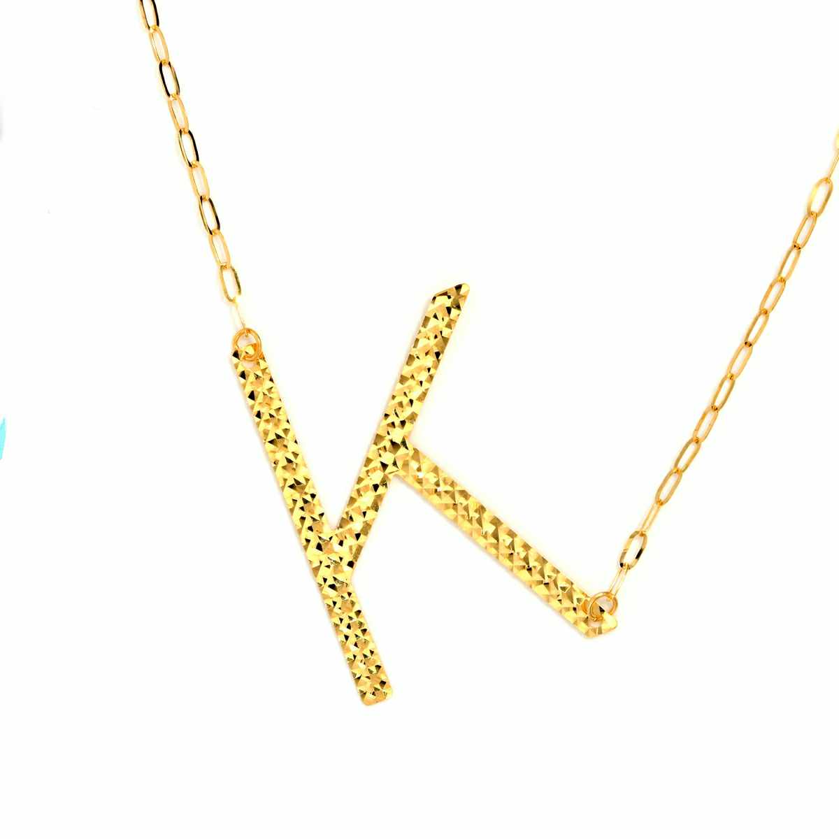 18k Saudi Gold Letter Centered Necklace - SKU-TCBV7WWL