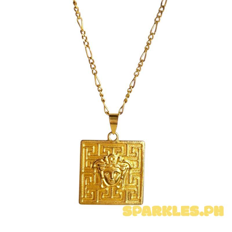 18k Saudi Gold Set Greek Lion Head + Figaru Chain 20”