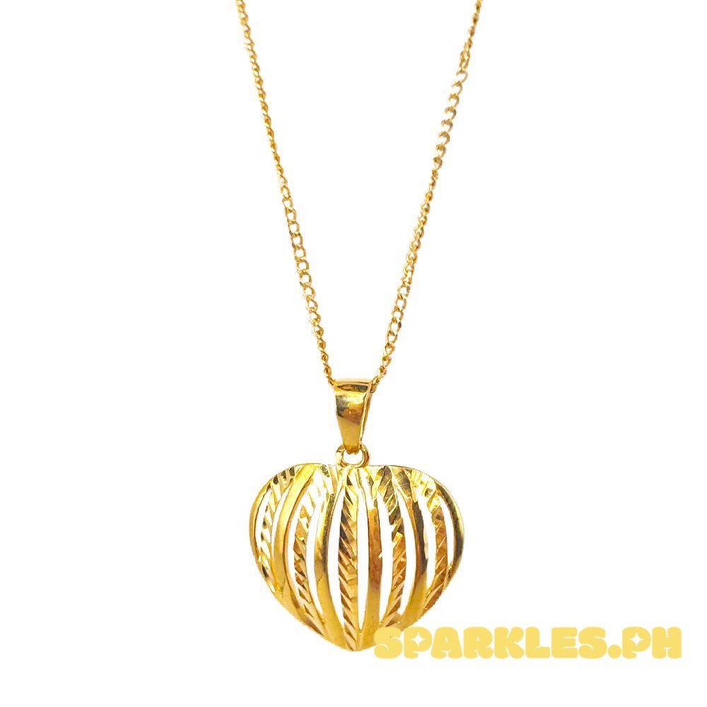 18k Saudi Gold Set Ribbed Heart + Cadena Chain 20"