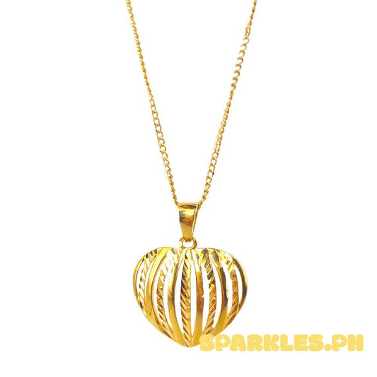 18k Saudi Gold Set Ribbed Heart + Cadena Chain 20"