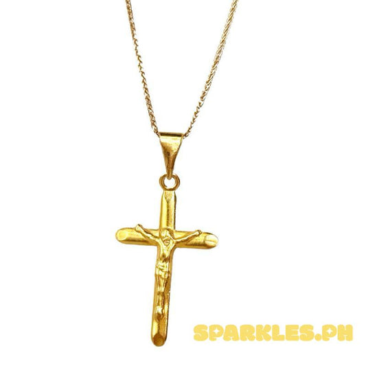 18k Saudi Gold Set Crossplain Jesus Style + Foxtail Chain 18”