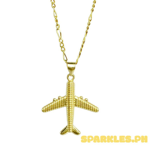 18k Saudi Gold Set Diacut Airplane + Figaru Chain 16"