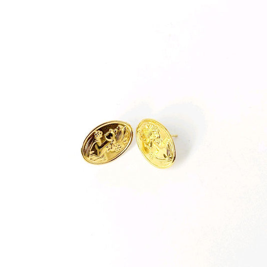 18k Saudi Gold Queen Oval Earrings with Gold Pakaw - SKU-WS9KT61Y
