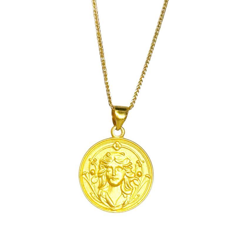 18k Saudi Gold Set Medusa + Foxtail Chain 18”