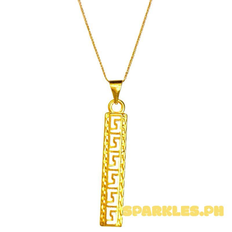 18k Saudi Gold Set F Style Bar + Foxtail Chain 18”