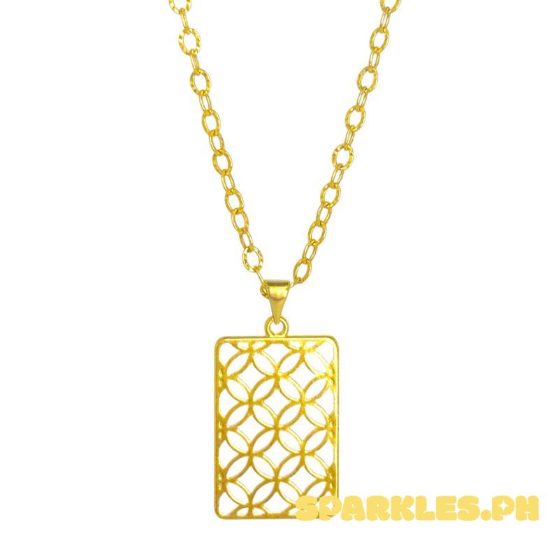 18k Saudi Gold Set Rectangle Money Catcher + Diacut Circle Chain 20”