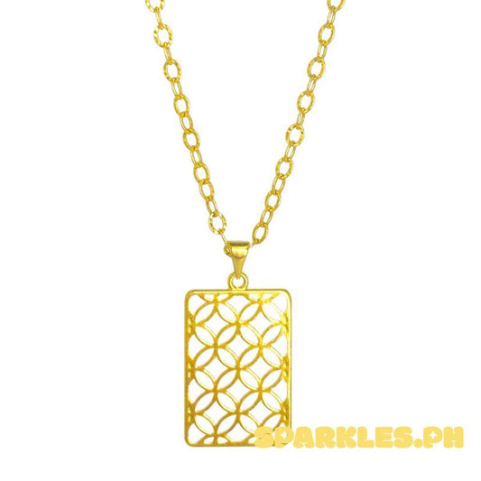 18k Saudi Gold Set Rectangle Money Catcher + Diacut Circle Chain 20”