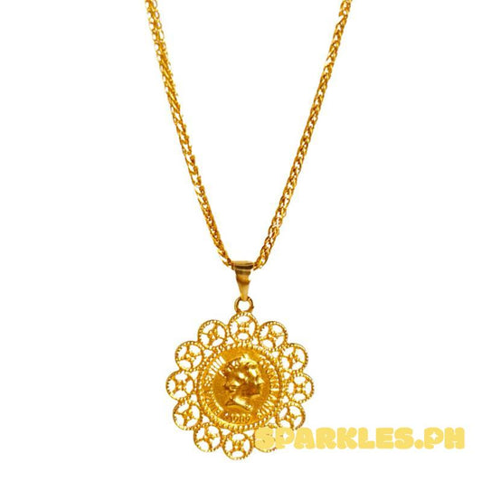 18k Saudi Gold Set Flower Elizabeth + Foxtail Makapal Chain 18”