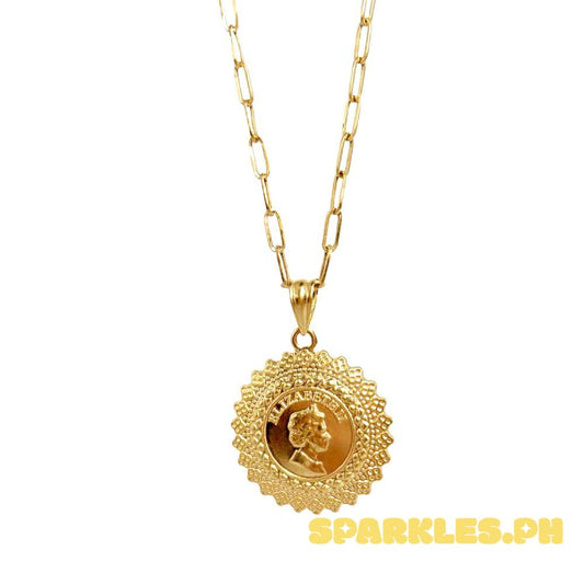 18k Saudi Gold Set Queen Elizabeth Medallion + Micro Paperclip Makapal 22"