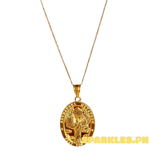 18k Saudi Gold Set Archangel Pendant + Foxtail Chain 18”