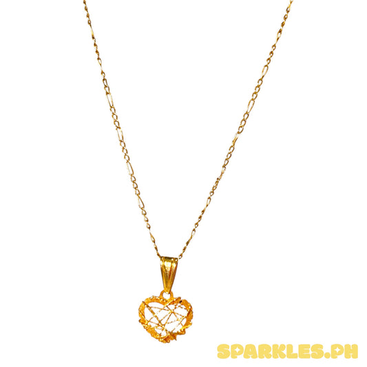 18k Saudi Gold Figaru Chain 16" + 18k SAUDI GOLD NET HEART PENDANT