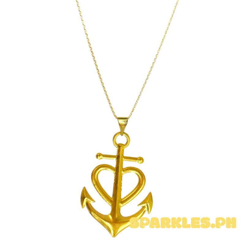 18k Saudi Gold Set Anchor Heart + Bismark Chain 18”