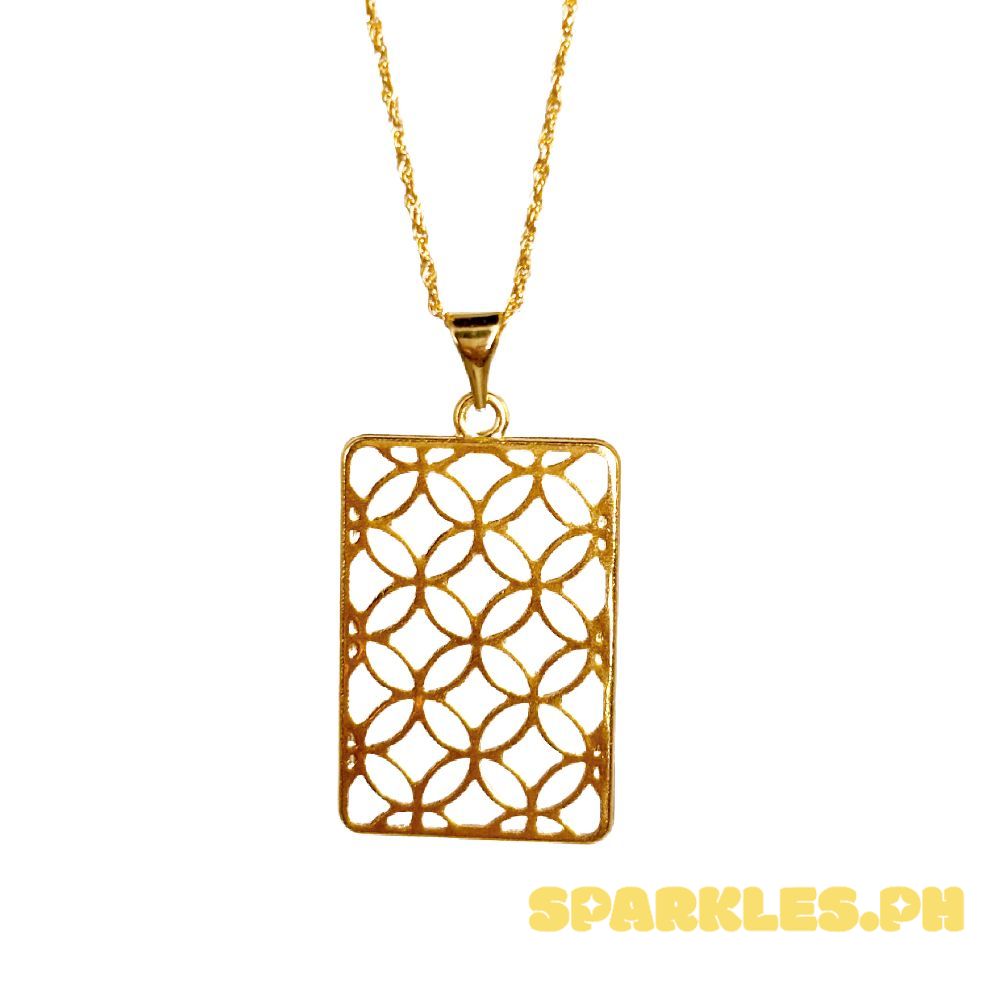 18k Saudi Gold Set Rectangle Money Catcher + Rope Chain 22"