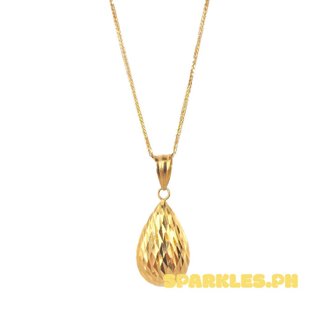 18k Saudi Gold Set Dazzling Teardrop + Foxtail Chain 18"
