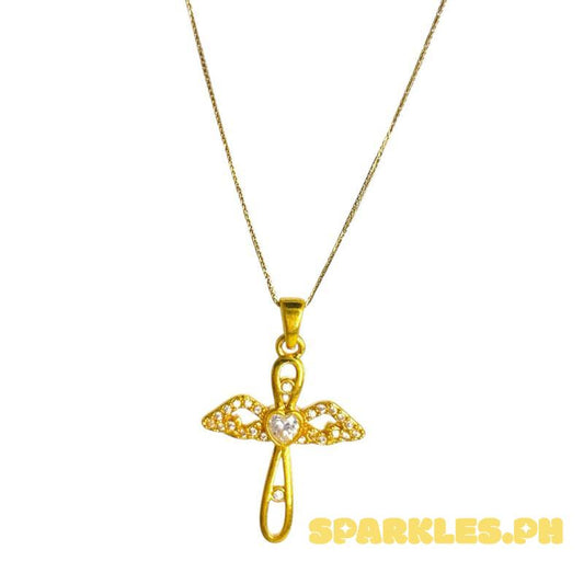 18k Saudi Gold AMPAW/HOLLOW Moissanite Angel + Foxtail Chain 18”