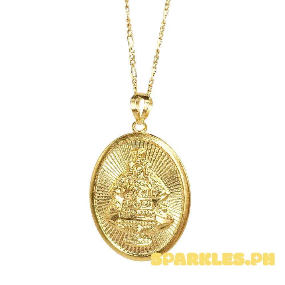 18k Saudi Gold Set Sto. Nino + Figaru Chain Makapal 18"