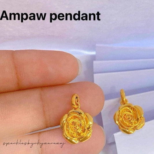 18k Saudi Gold Rose Flower Style Ampaw Pendant - SKU-IFK4IBTV