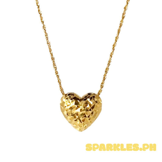 18k Saudi Gold Set Ivana Diacut Heart + Rope Chain 20"