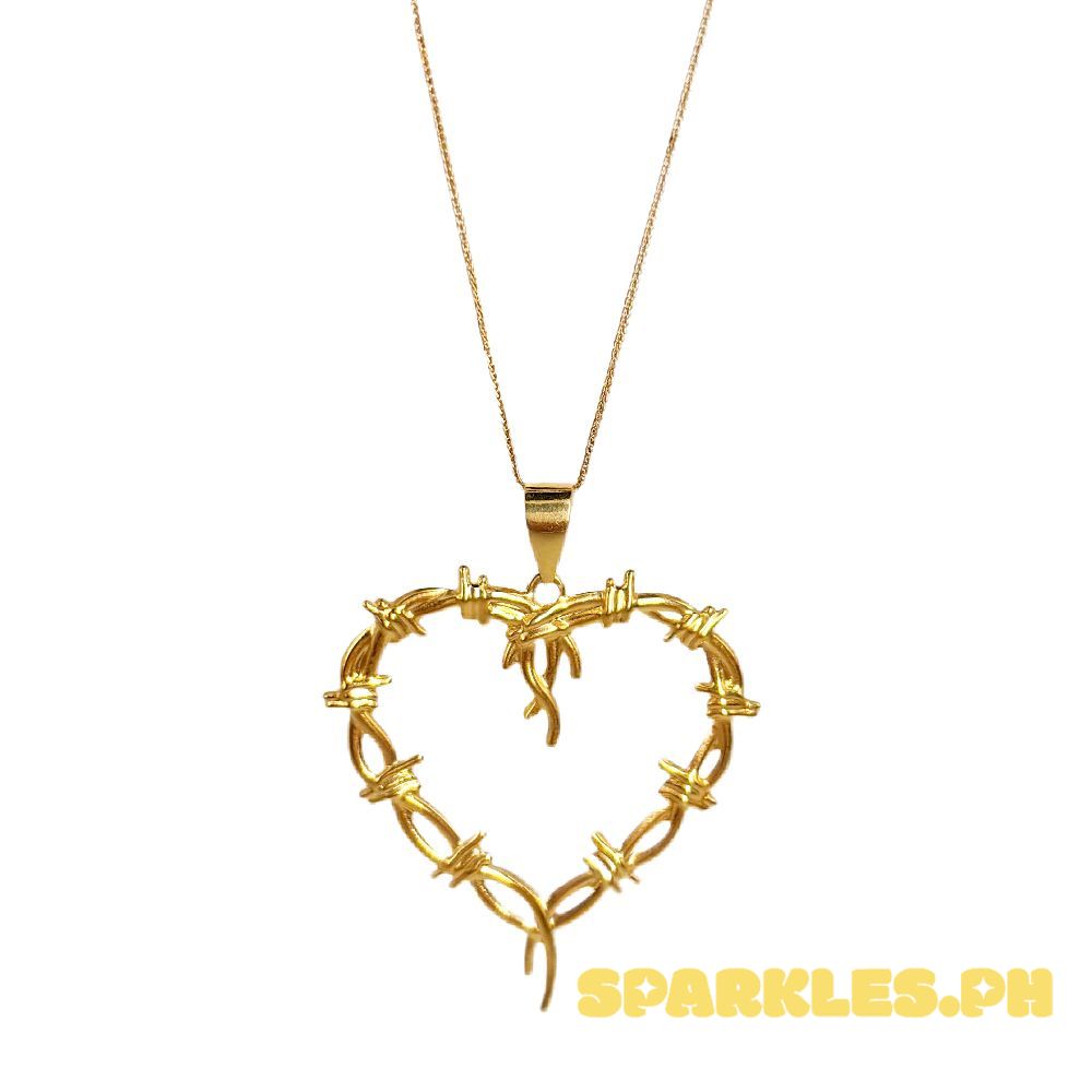 18k Saudi Gold Set Wire Heart + Foxtail Chain 18"