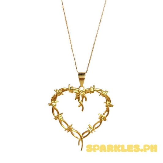 18k Saudi Gold Set Wire Heart + Foxtail Chain 18"