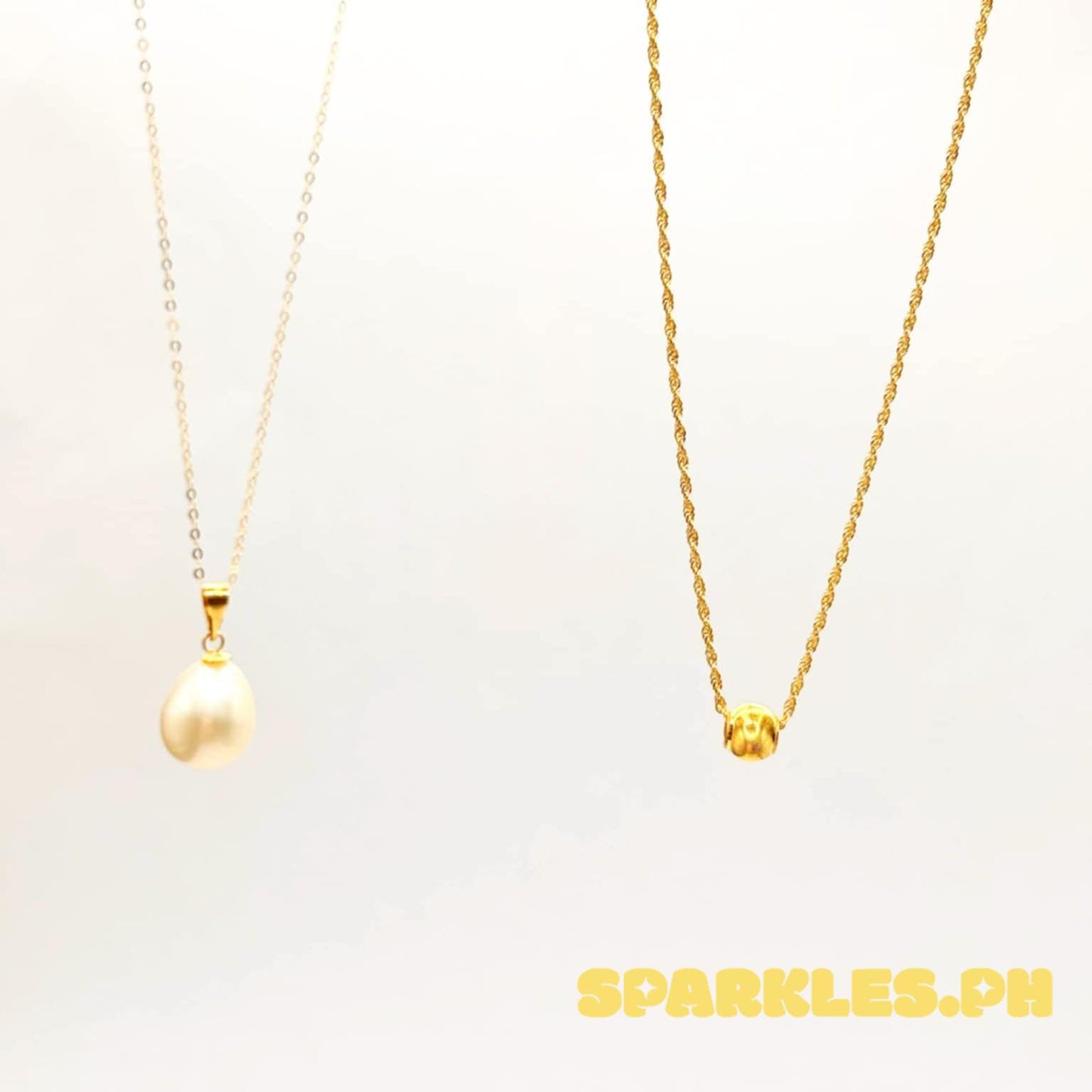 18k Saudi Gold Combo Set Freshwater Pearl + Tauco Chain lv1 & Gold Cat Eye + Rope Chain 16"