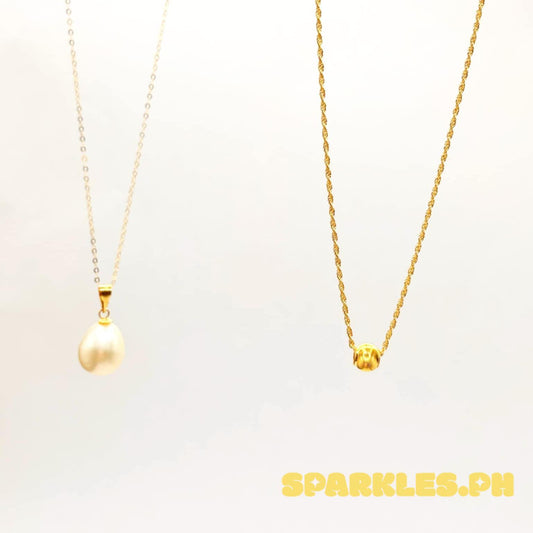 18k Saudi Gold Combo Set Freshwater Pearl + Tauco Chain lv1 & Gold Cat Eye + Rope Chain 16"