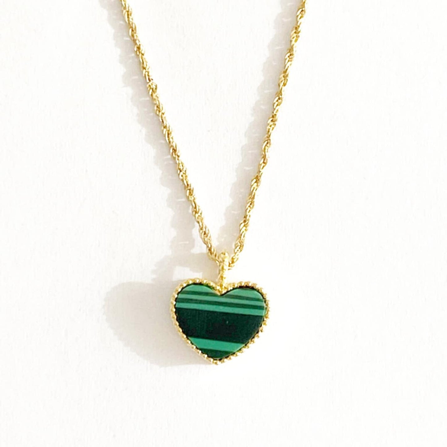 18K Saudi Gold 10mm Heart Small Hook + Rope Chain 16"