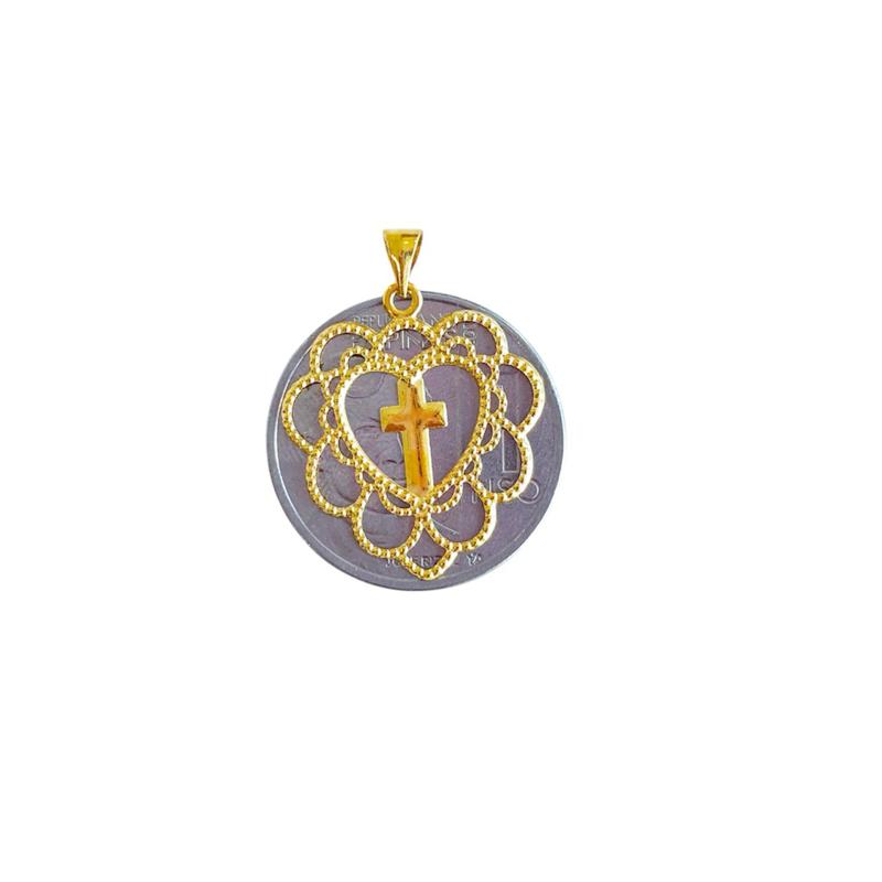 18k Saudi Gold Blossom Cross Pendant - SKU-8A7FZ53W