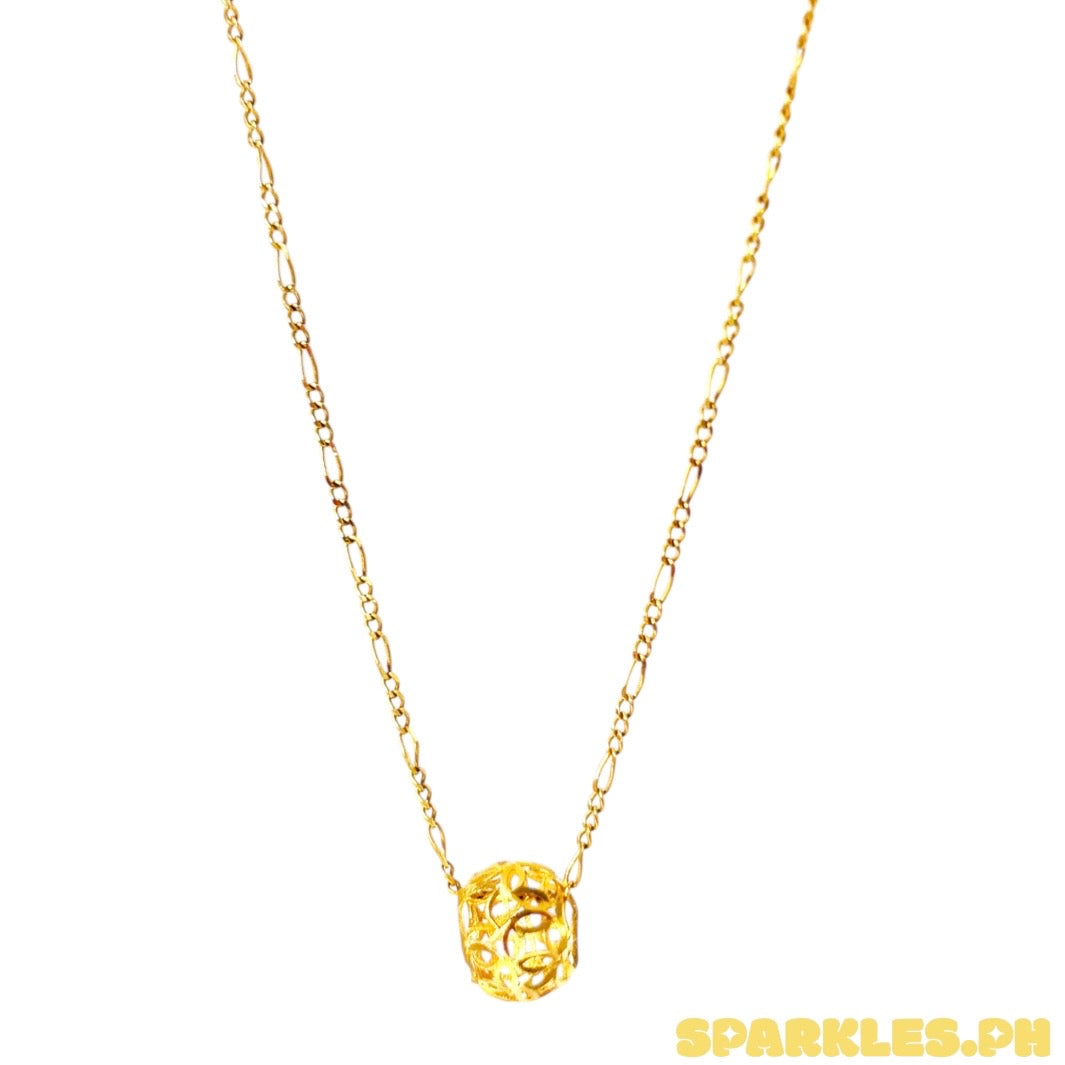 18k Saudi Gold Figaru Chain 18" + 18k Saudi Gold Money Catcher Ball Pendant