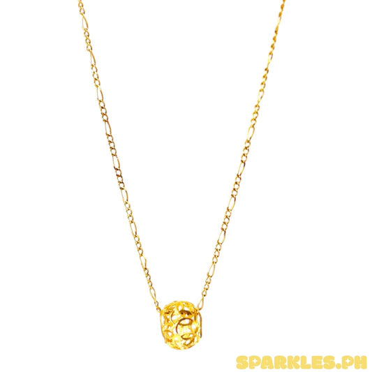 18k Saudi Gold Figaru Chain 18" + 18k Saudi Gold Money Catcher Ball Pendant