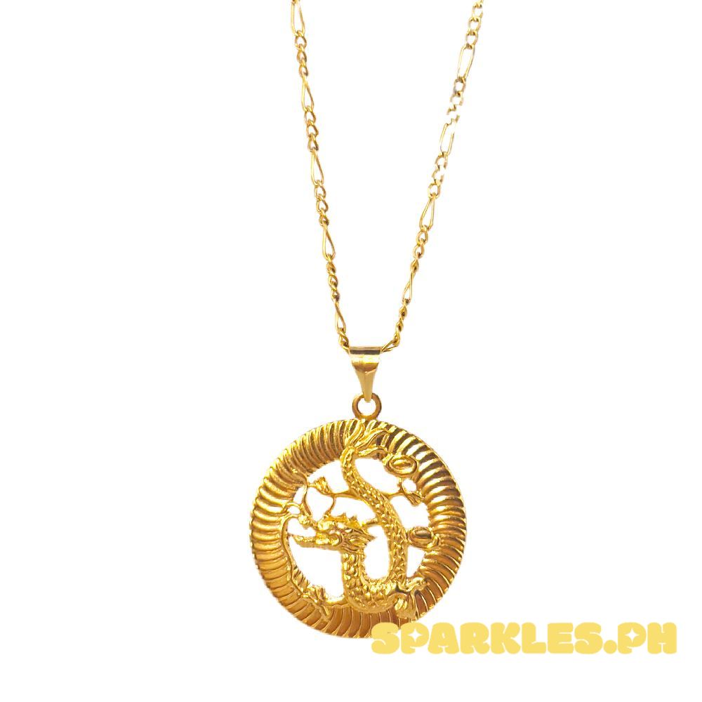18k Saudi Gold Set Round Dragon + Figaru Chain 20"
