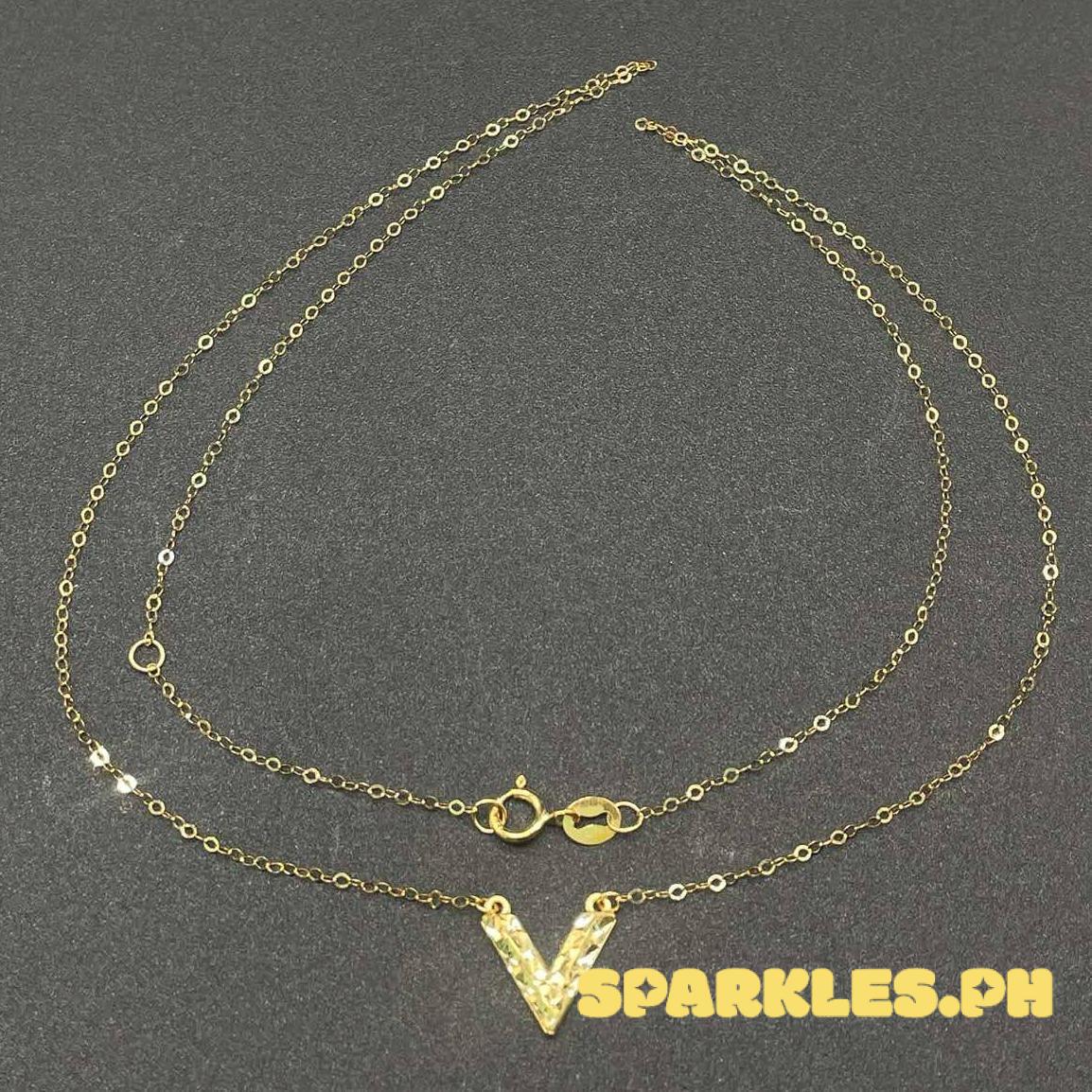 18k Saudi Gold Diacut V Style Necklace Solid Pawnable - SKU-KV2P4VRX