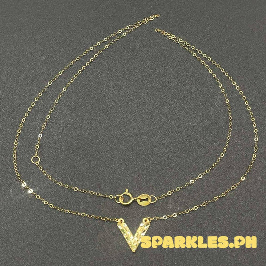 18k Saudi Gold Diacut V Style Necklace Solid Pawnable - SKU-KV2P4VRX
