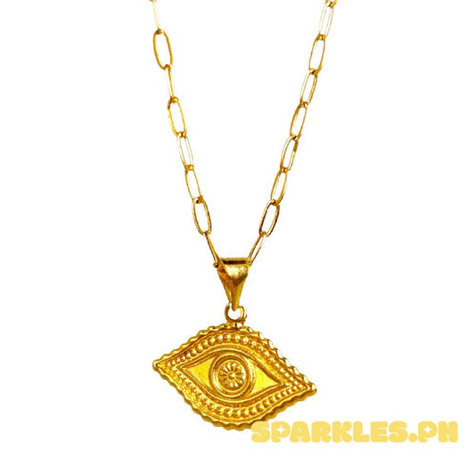 18k Saudi Gold Set Solid Evil Eye + Micro Paperclip Makapal 20"