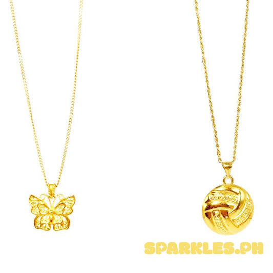 18k Saudi Gold Combo Sets Butterfly Cutey AMPAW + Cadena Chain 16" & Fenfen Circle + Rope Chain 22"