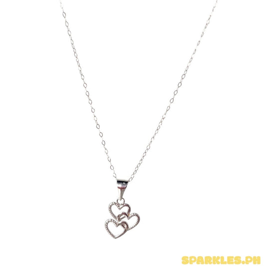 18k Saudi White Gold Tauco Chain + 18k Saudi WHITE GOLD Mini Triple Heart Pendant