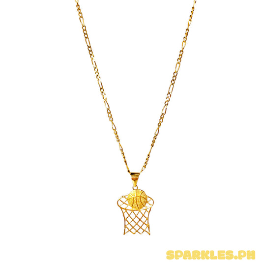 18k Saudi Gold Figaru Chain Makapal V2 20" + 18k Saudi Gold Basketball Pendant