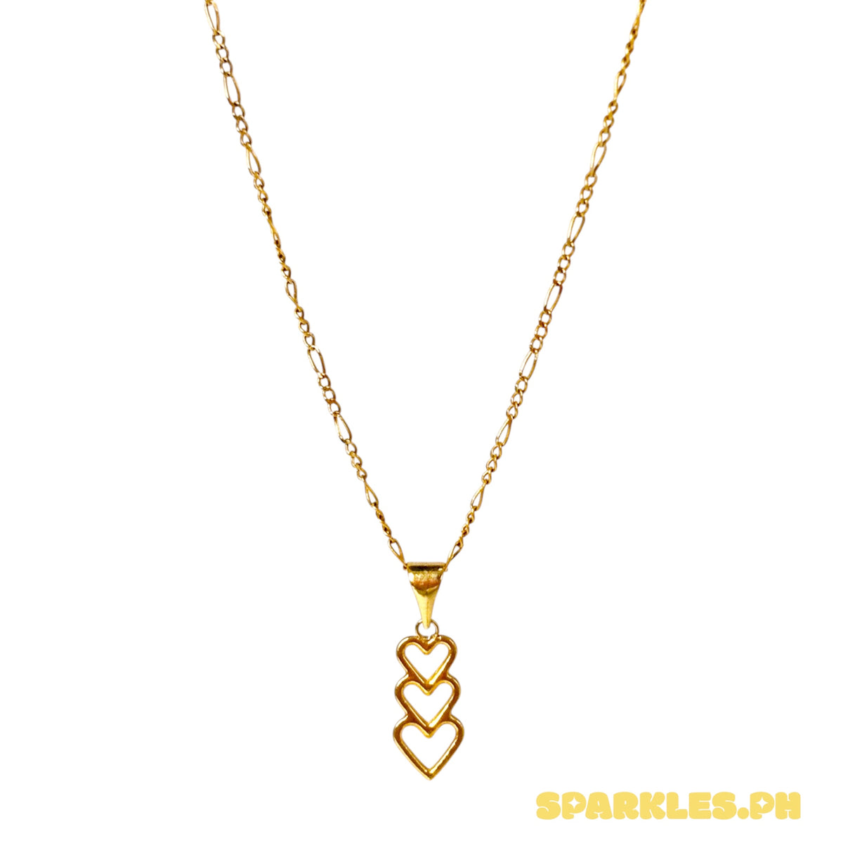 18k Saudi Gold Figaru Chain 20" + 18k Saudi Gold Open Heart Pendant