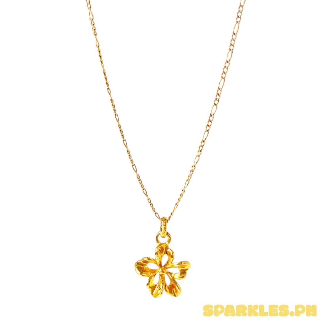 18k Saudi Gold Figaru Chain 18" + AMPAW/HOLLOW 18k Saudi Gold FlowerStyle Pendant