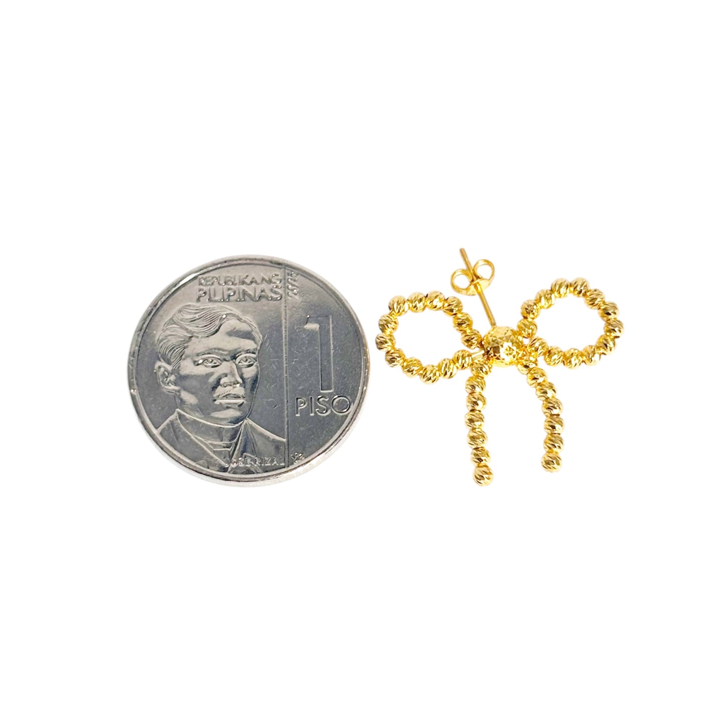 18k Saudi Gold Beaded Bow Earring -SKUAP2326EAR1
