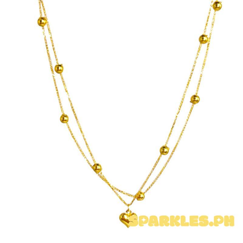 18k Saudi Gold Double Running Heart Necklace -SKU-0TBBJMC4