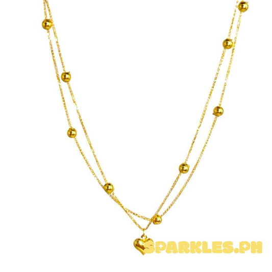 18k Saudi Gold Double Running Heart Necklace -SKU-0TBBJMC4