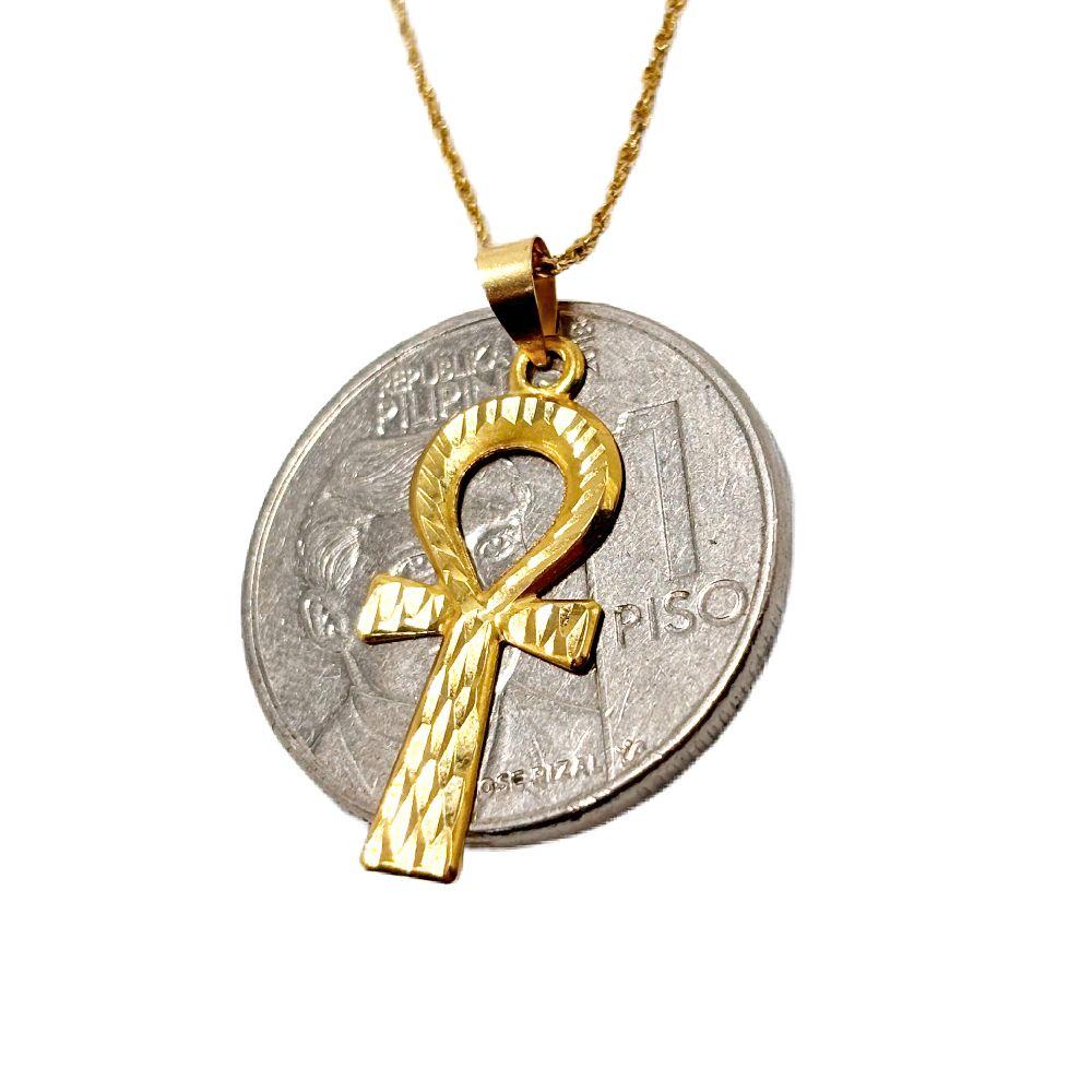 18k Saudi Gold Cross Key + Rope Chain 20"