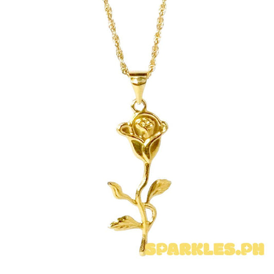 18k Saudi Gold Set Luminous Rose + Rope Chain 16"