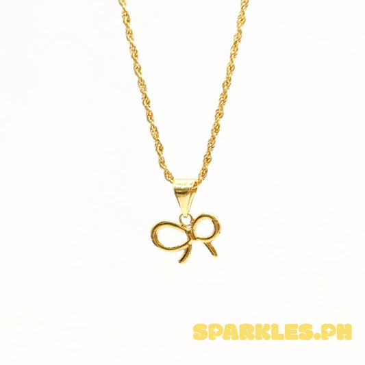 18k Saudi Gold Set Open Bow + Rope Chain 18"