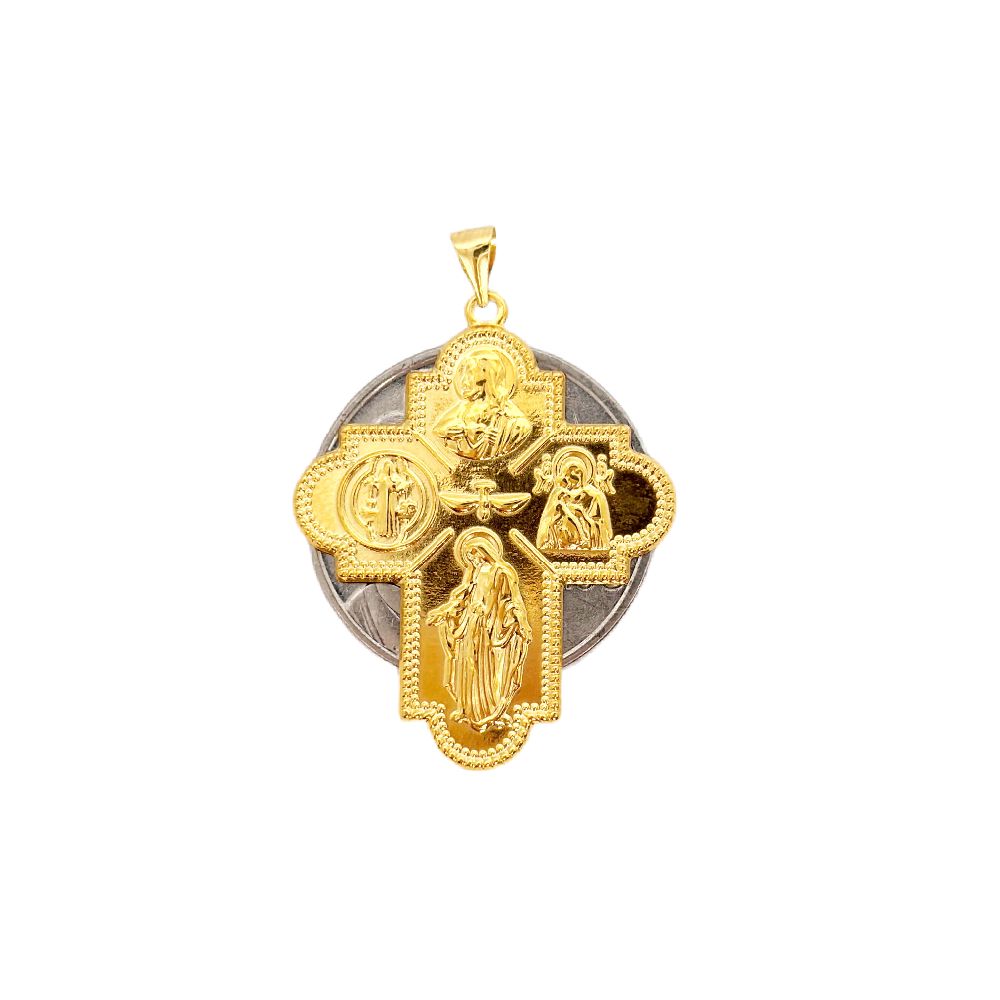 18k Saudi Gold Set 4 Image Cross Pendant - SKU-RRPMKQ3F