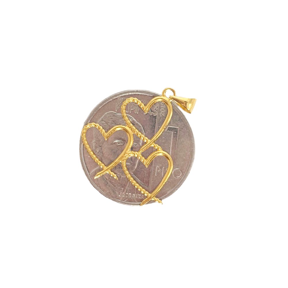 18k Saudi Gold Set Big Triple Heart + Foxtail Chain 18”