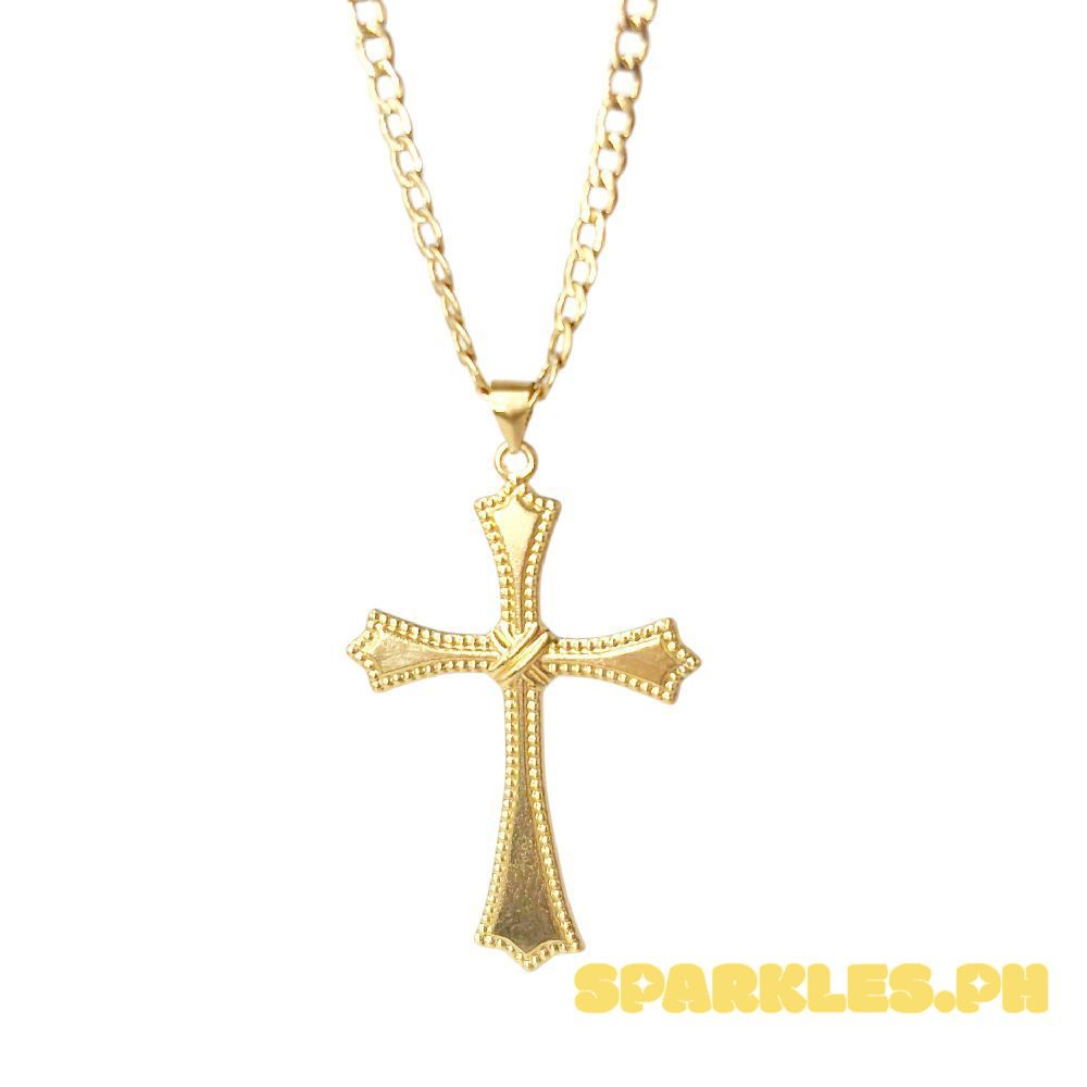 18k Saudi Gold Set Sword Cross + Cadena Chain Makapal 18"