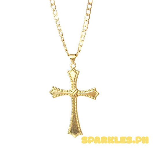 18k Saudi Gold Set Sword Cross + Cadena Chain Makapal 18"