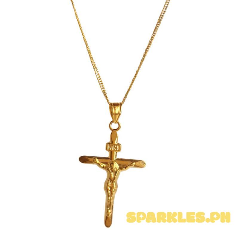 18k Saudi Gold Sacred Cross + Japan Style Chain V1 22”